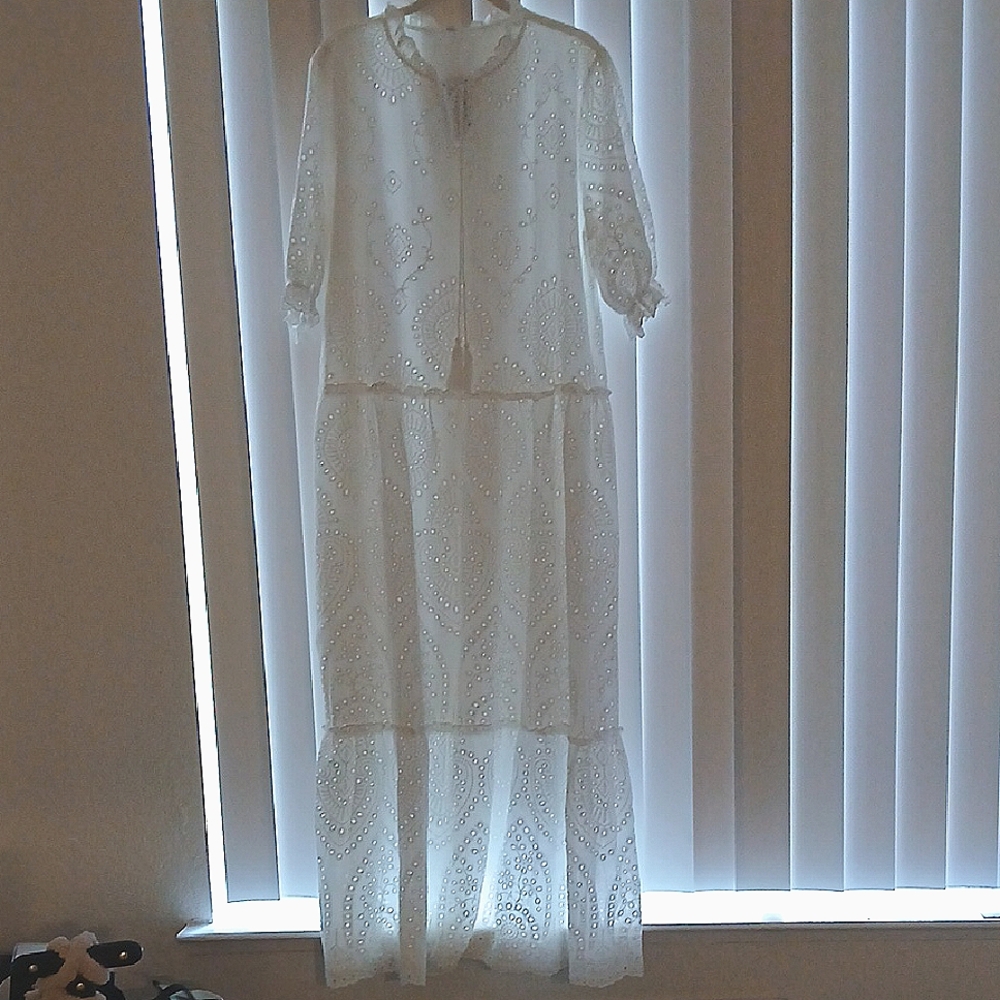White Long Sleeve Tiered Wedding Dress